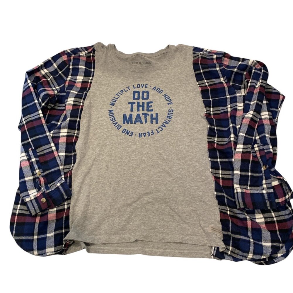NWT life is good size XL do the math upcycled campfire flannel T-shirt Oversized